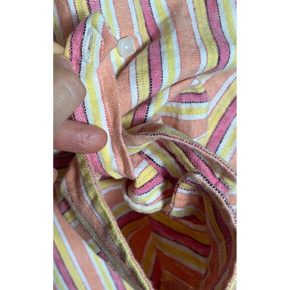 Kim Rogers Pure Linen Shirt Button Up Long Sleeve Peach Stripe Classic Womens 1X - Picture 6 of 11